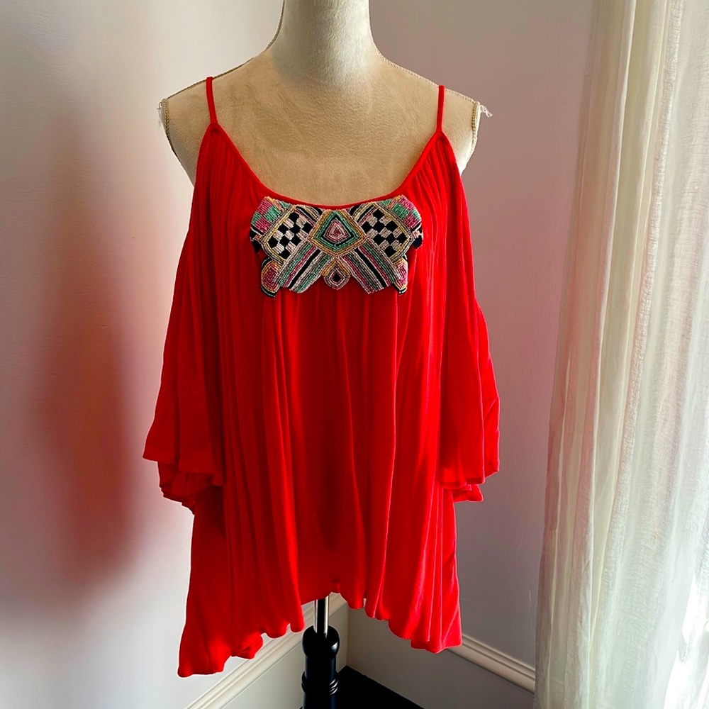 Rare TT Beach cold shoulder beaded Top